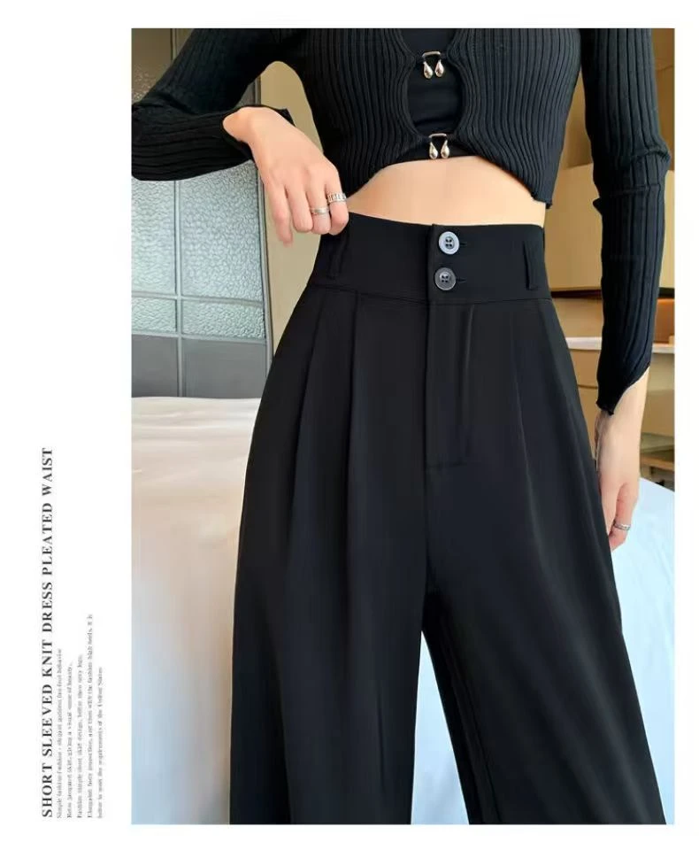 西装裤子阔腿裤女春夏薄款梨形身材显瘦遮垂感黑白休闲冰丝质感裤