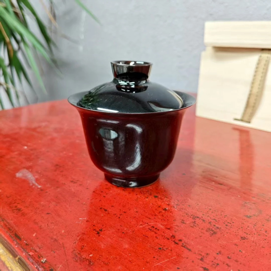 一心-乌金纯黑元宝盖碗  cc2401