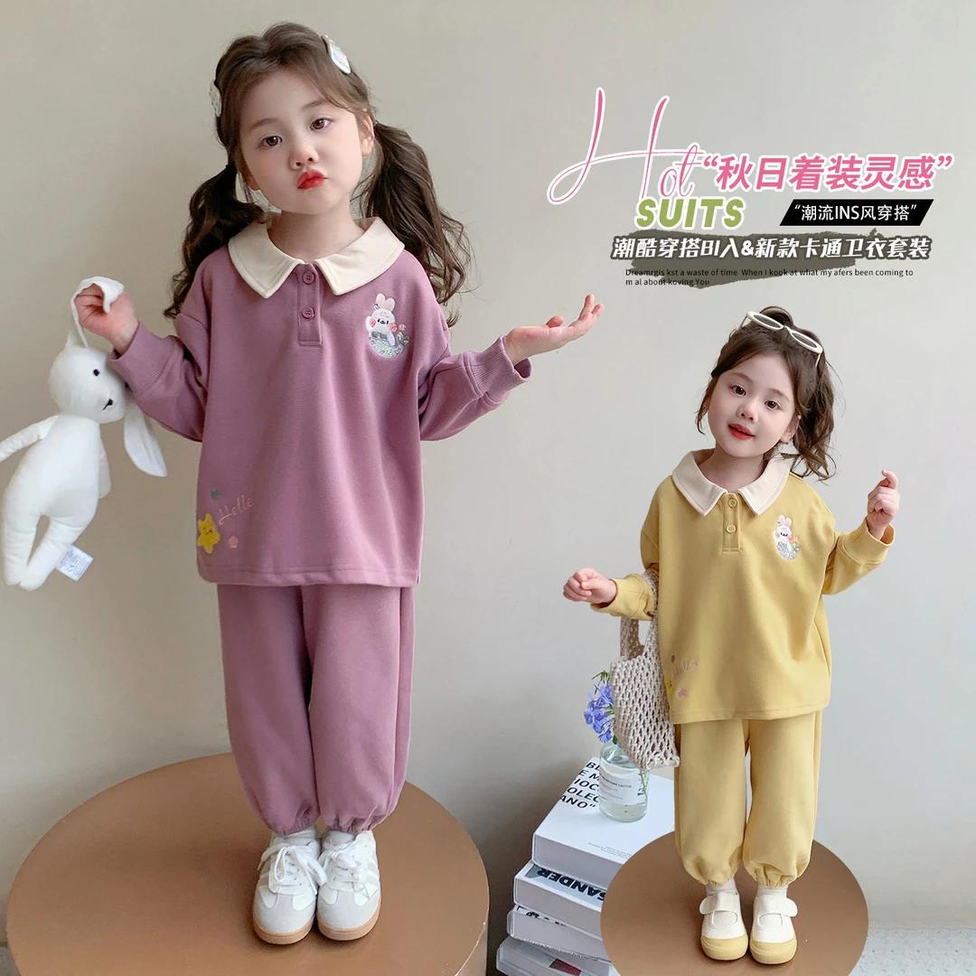 女童套装洋气时髦运动儿童polo卫衣卫裤休闲两件套小女孩宝宝秋装