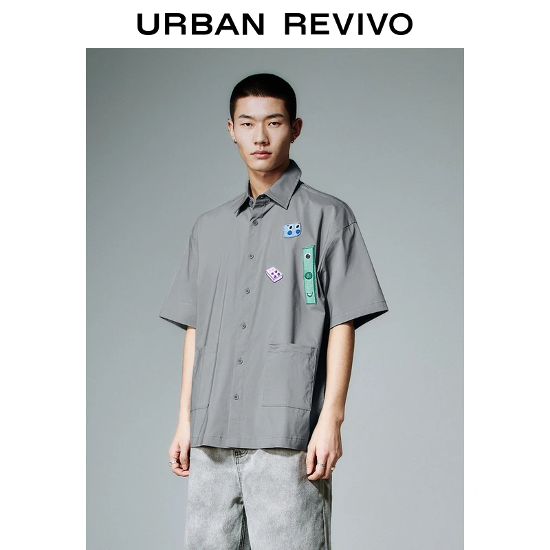 UR2025秋季新款男装趣味创意刺绣宽松开襟衬衫UMV250004