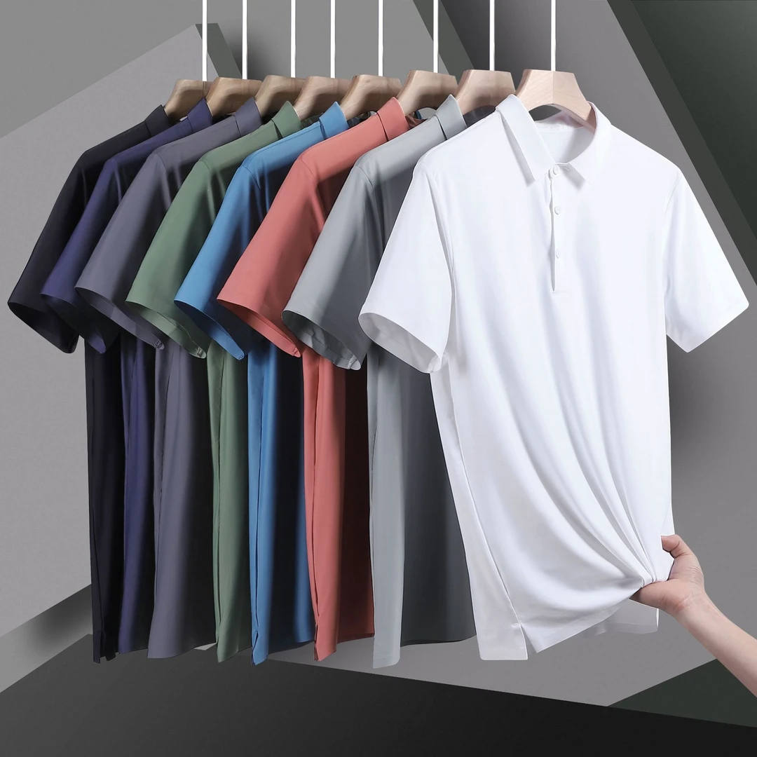 男士短袖t恤polo衫夏季翻领半袖冰丝纯色商务休闲体恤大码男装