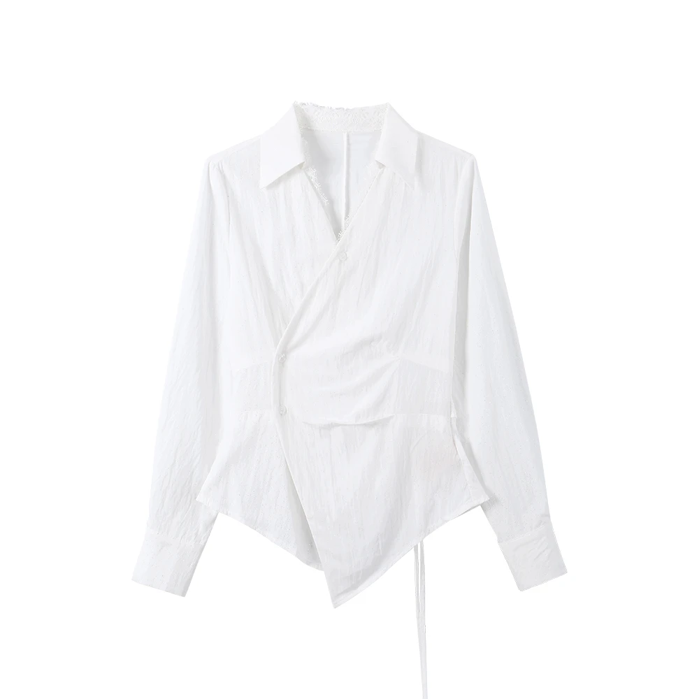 2025春季新款时尚收腰设计翻领衬衫586233