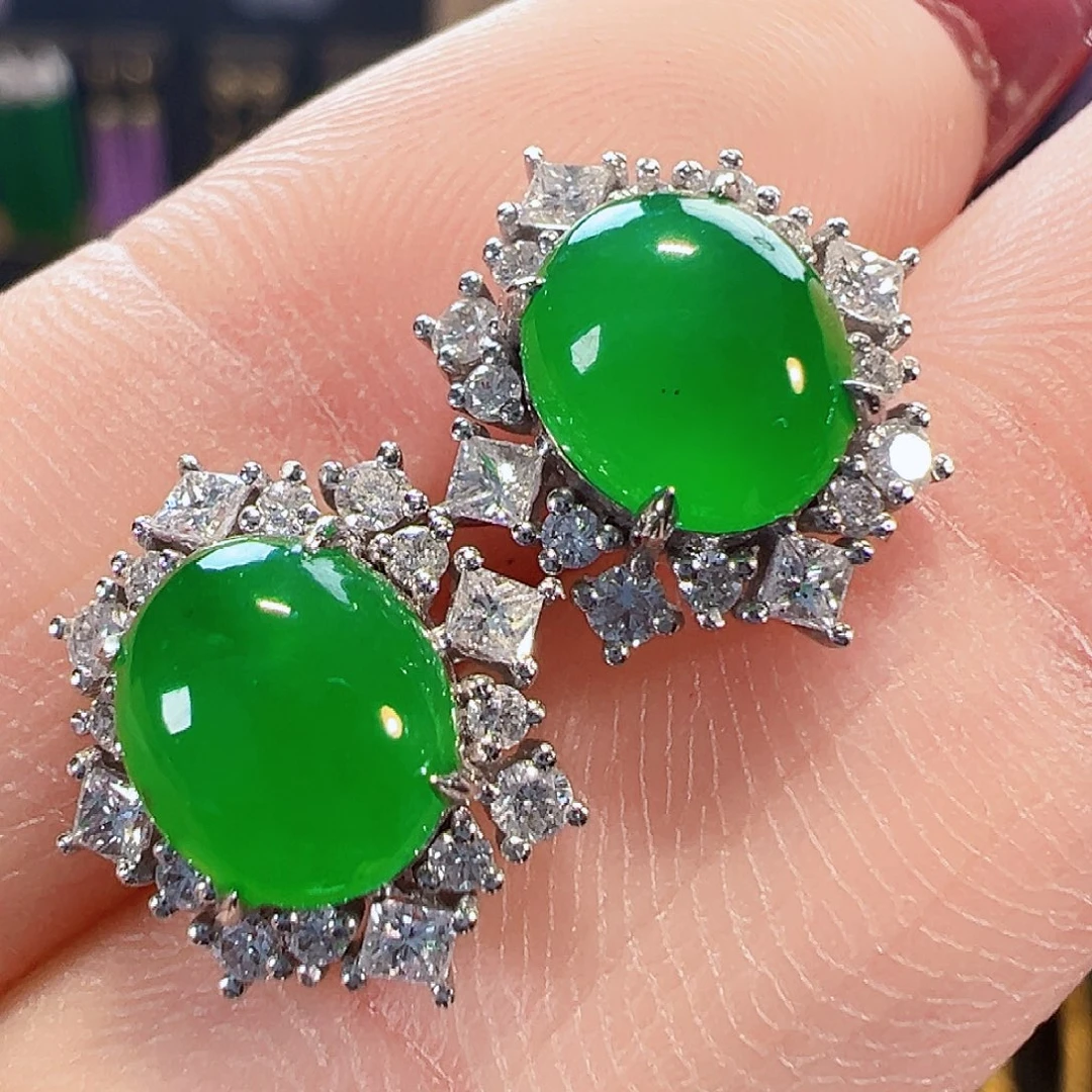 翡翠18K金镶嵌耳饰签收后24小时鉴赏期