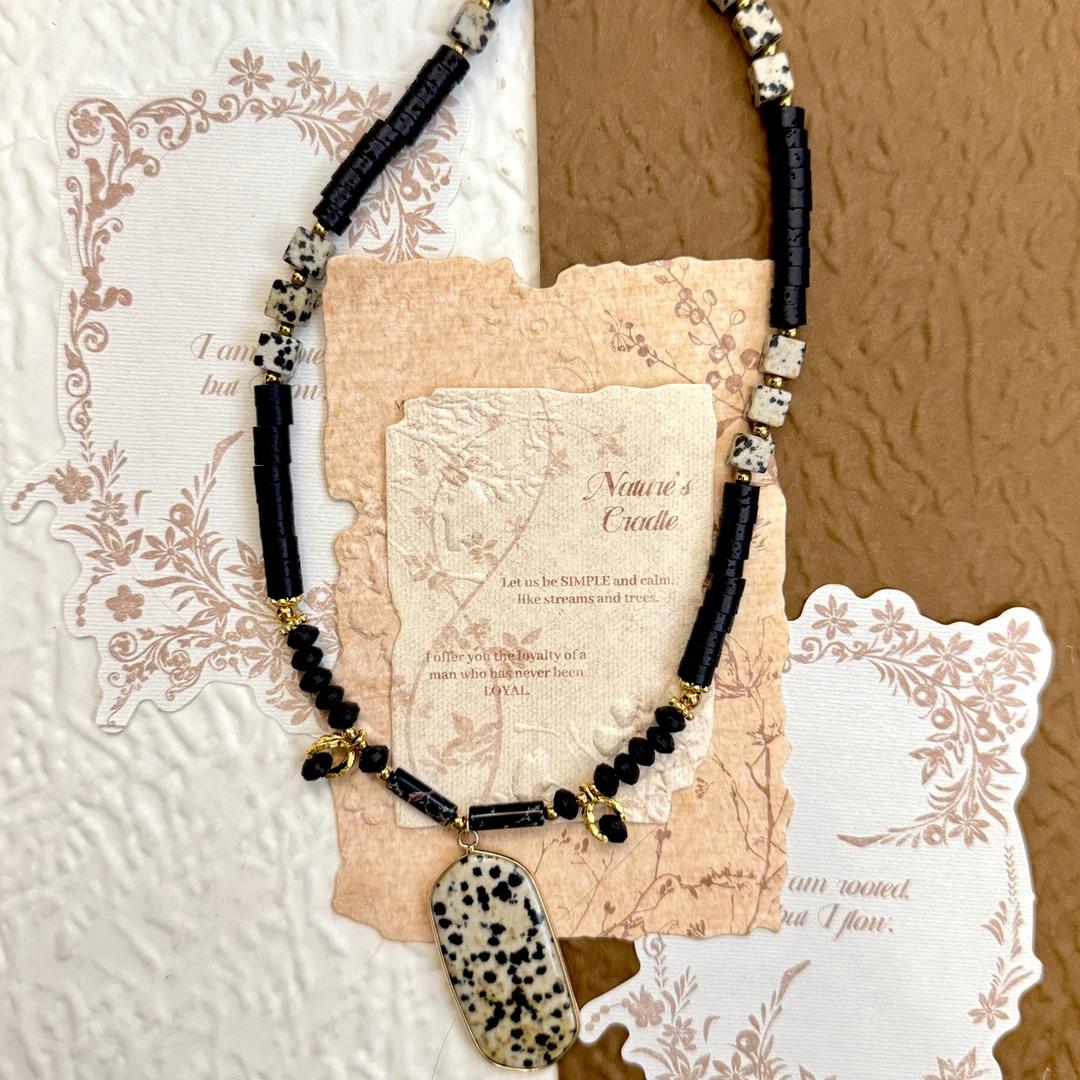 钛钢项链 钛钢项链 LARVINA法式黑白拼接项链