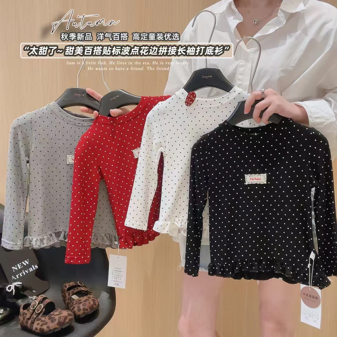 女童秋季新款韩版波点百搭长袖打底儿童时尚显瘦圆领套头衫