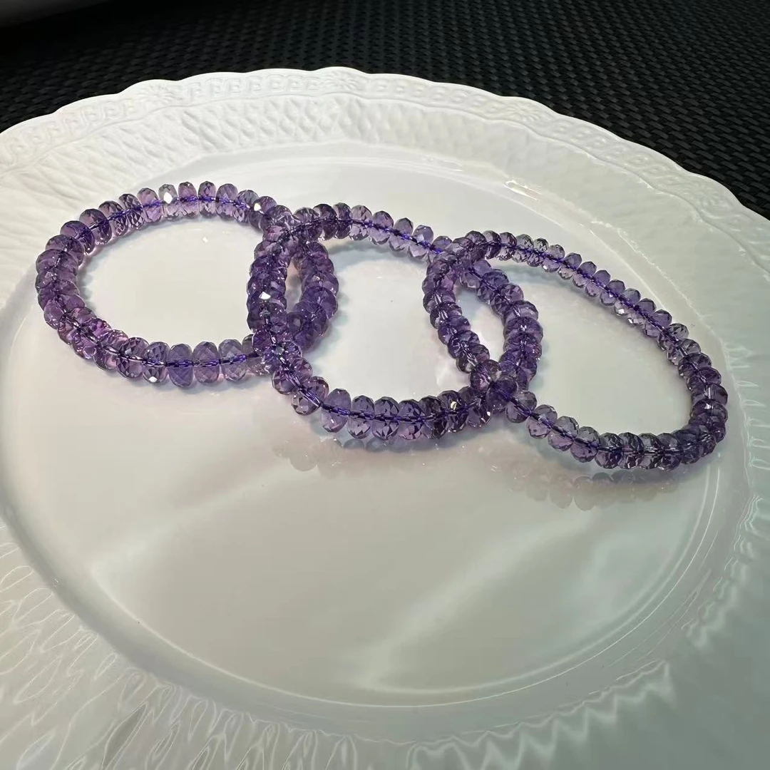 【小梅哥】天然巴西紫水晶算盘珠手链多样性发其一