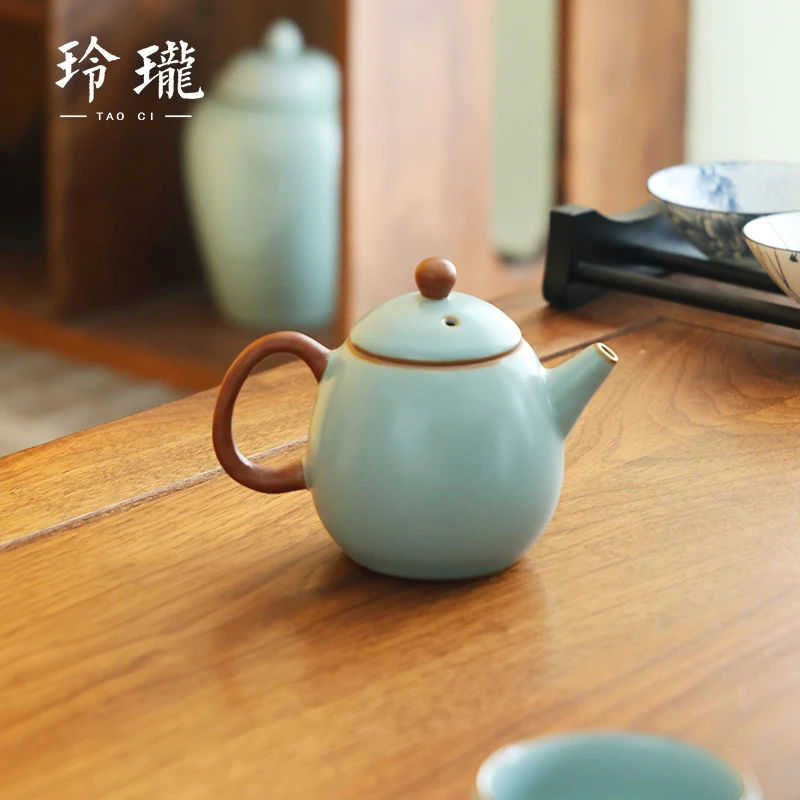 瓷韵优品 天青色汝窑龙蛋壶家用中式简约开片可养泡茶壶-3293