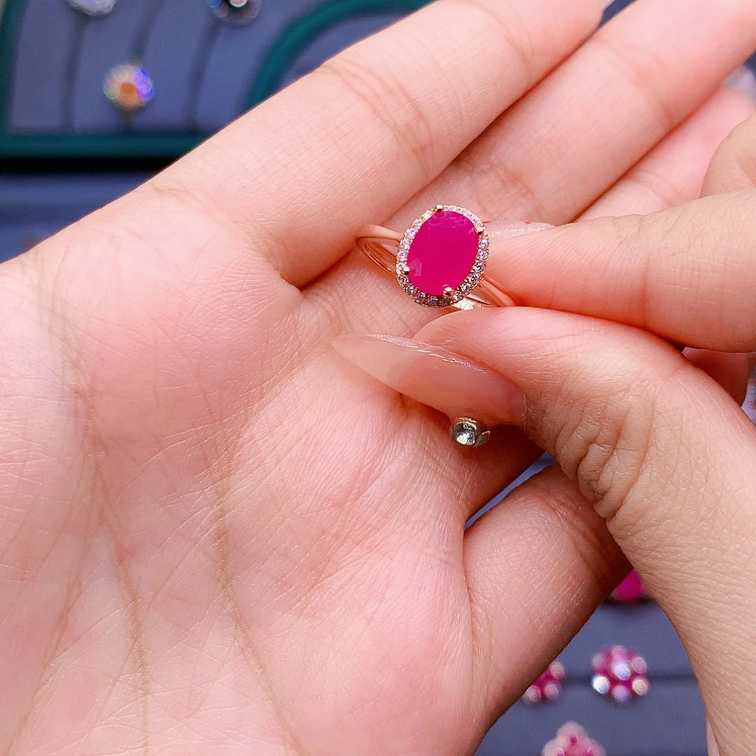 红宝石戒指银S925镶嵌