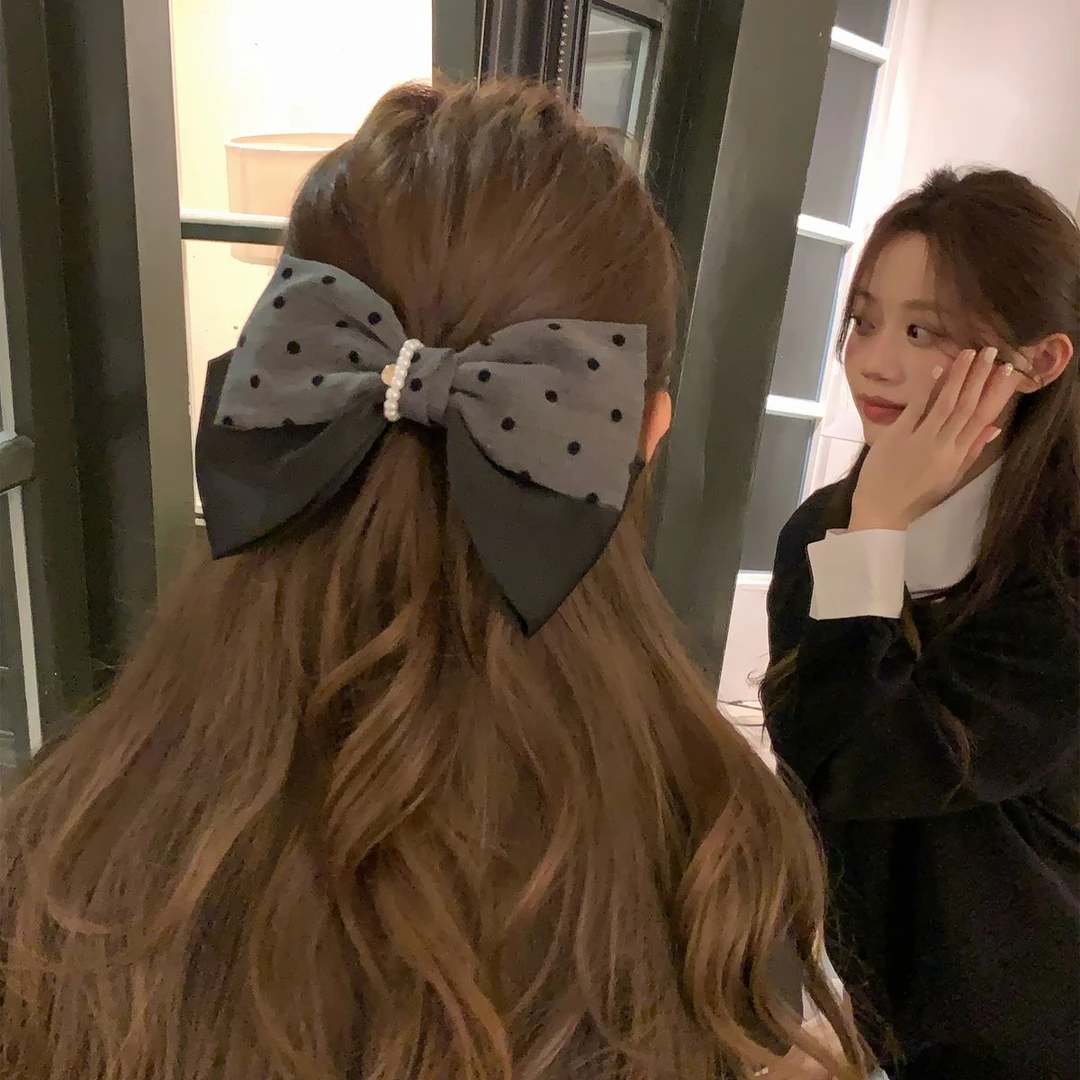 百搭优雅波点韩版复古弹簧夹气质爪机简约网红法式超仙后脑勺发夹