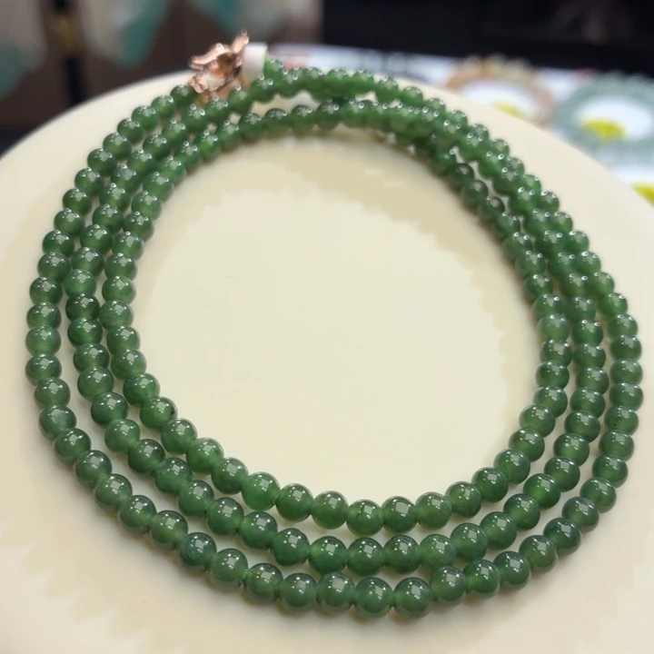 翡翠未镶嵌手链冰胶波菜绿卡4