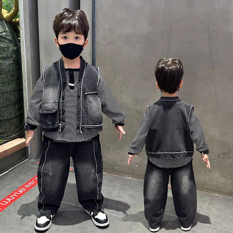 男童韩版牛仔套装2025春秋新款痞帅洋气儿童秋季男孩宝时髦三件套