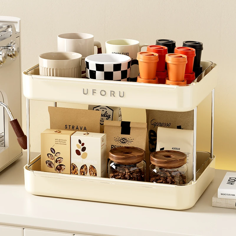 洛诺兔轻奢风杯子收纳架桌面置物架办公室家用大容量杯架带沥水盘