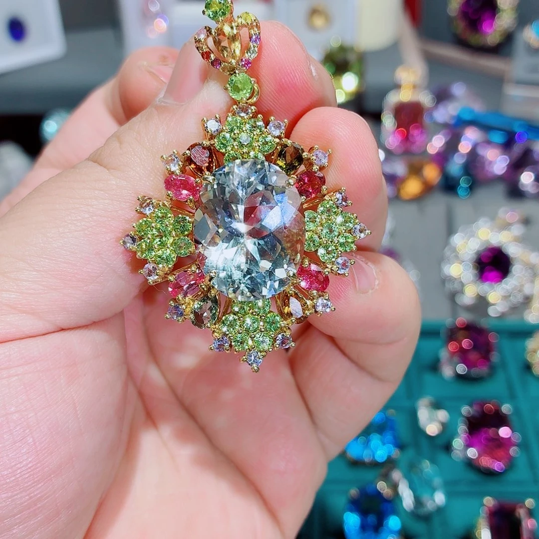 颈饰托帕石银S925镶嵌