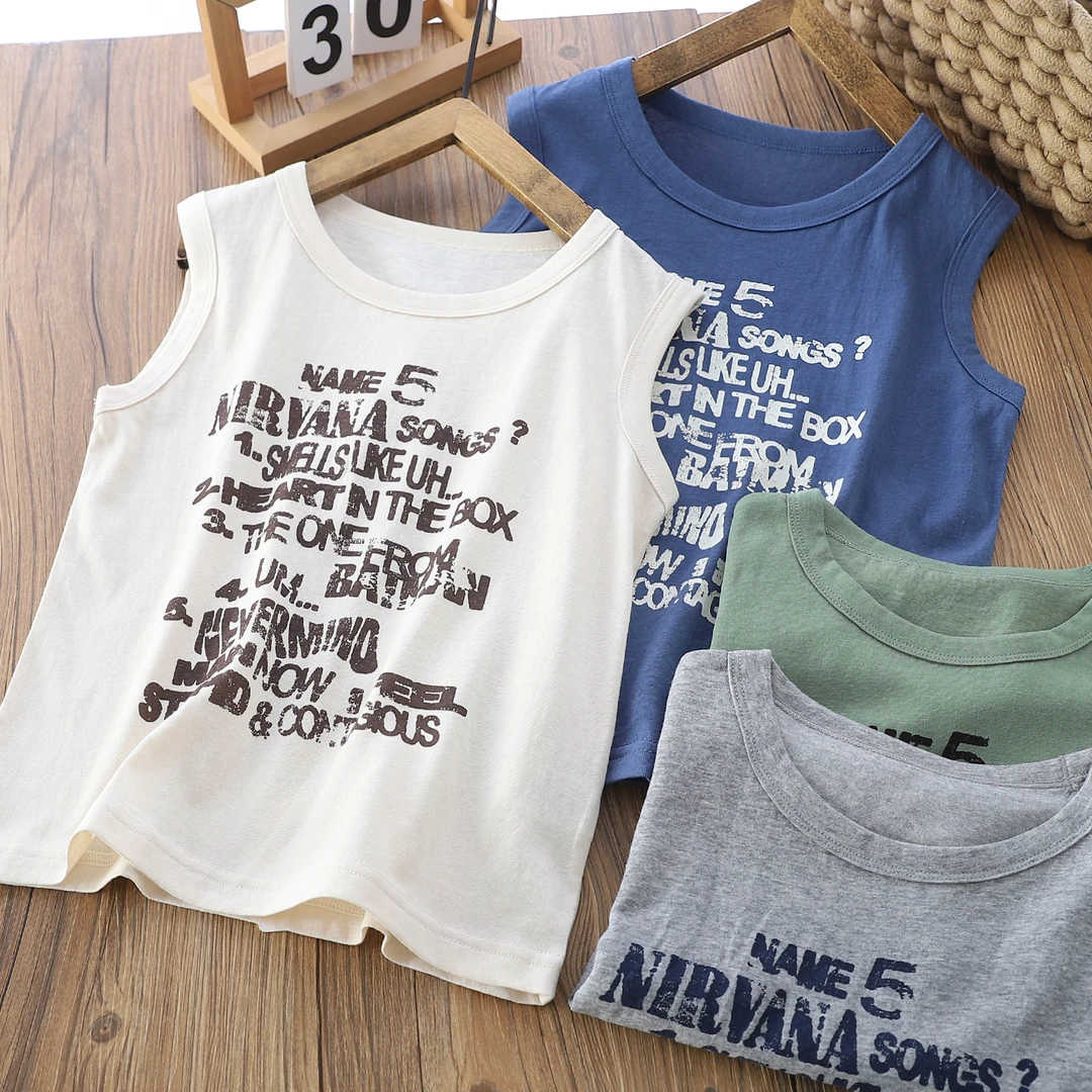 熊仔家25夏季新款儿童背心中大童字母印花无袖上衣轻薄透气舒适