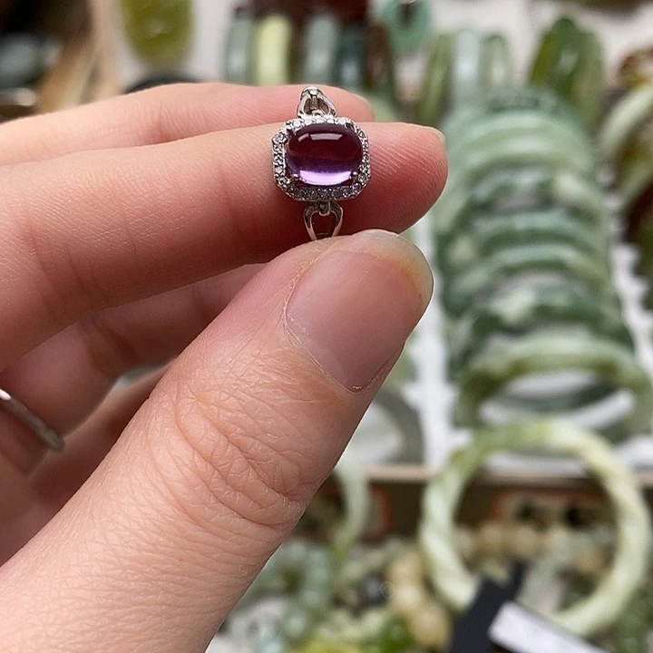 蛇纹石玉戒指银S925镶嵌