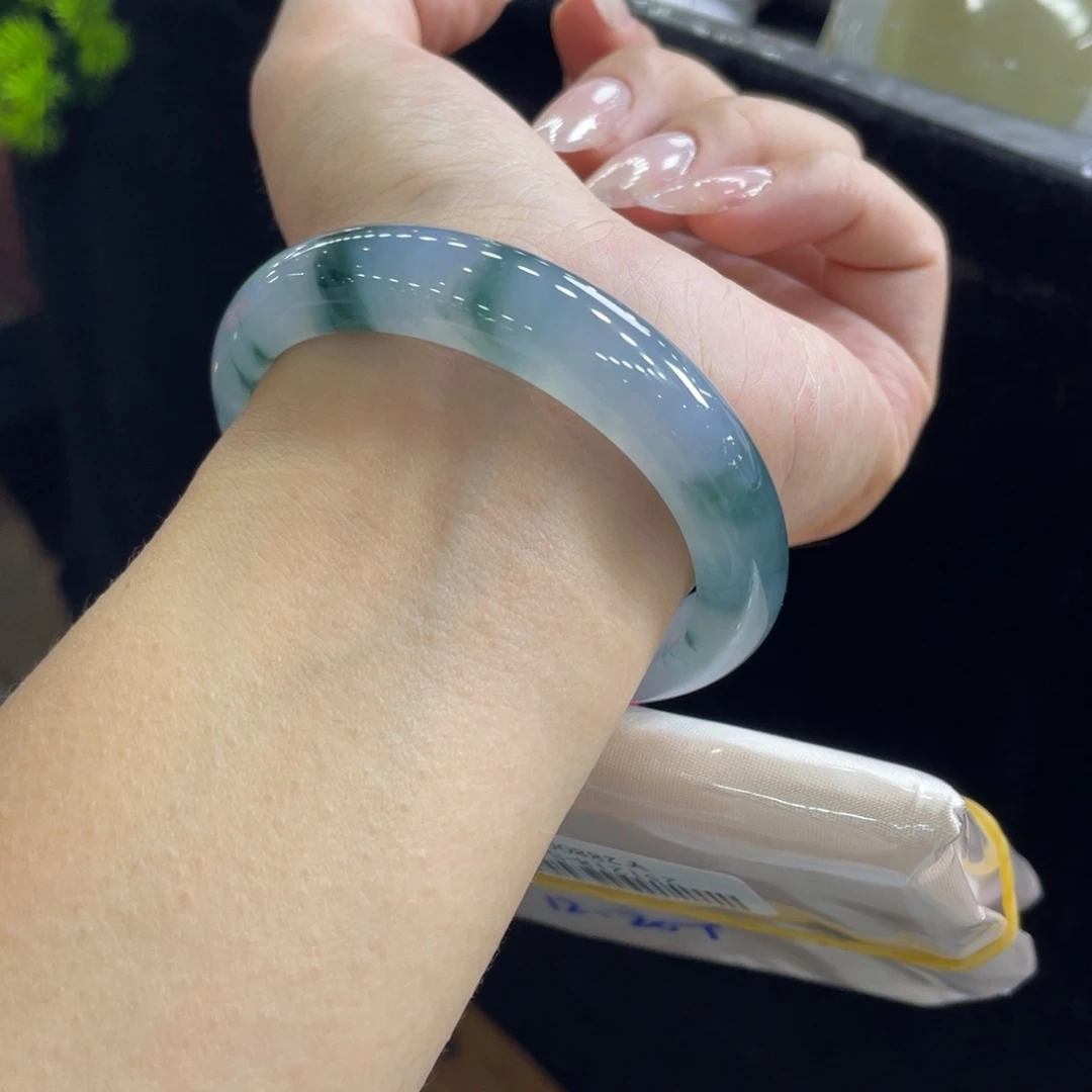 翡翠未镶嵌手镯09号 53.5贵妃莫奈睡莲