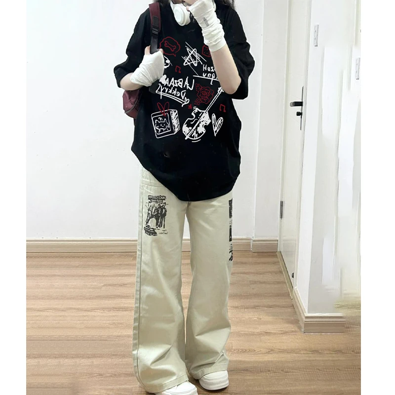 jtrt美式复古个性印花纯棉短袖t恤男女夏季潮牌宽松休闲半袖上衣