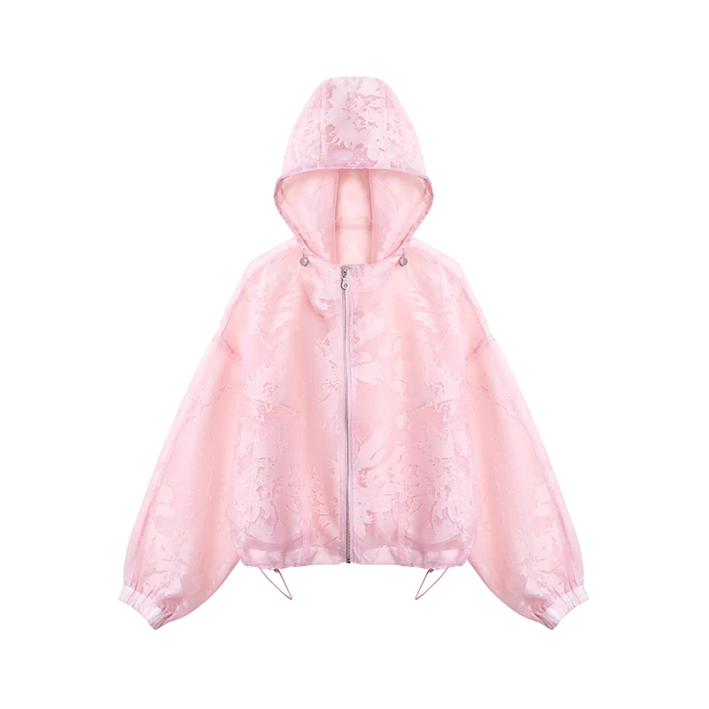 【初遇】连帽下摆抽绳烧花时尚短款防晒外套A2907JJ