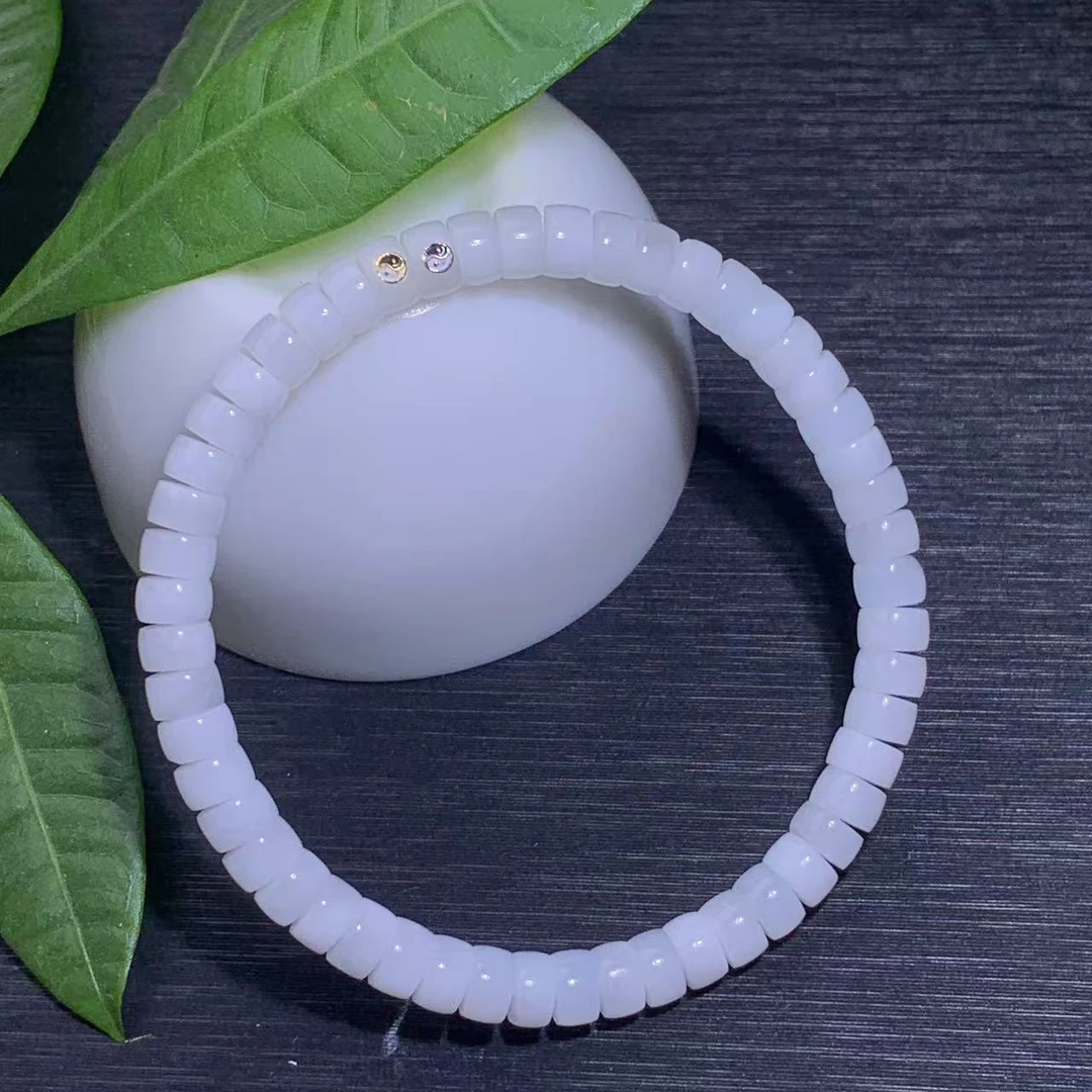 和田白玉精工直切药片手串6mm老坑料子暴力归圆单圈手串素圈