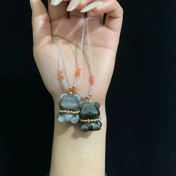 原创银曜石小熊项链S509多样性发其一女士饰品