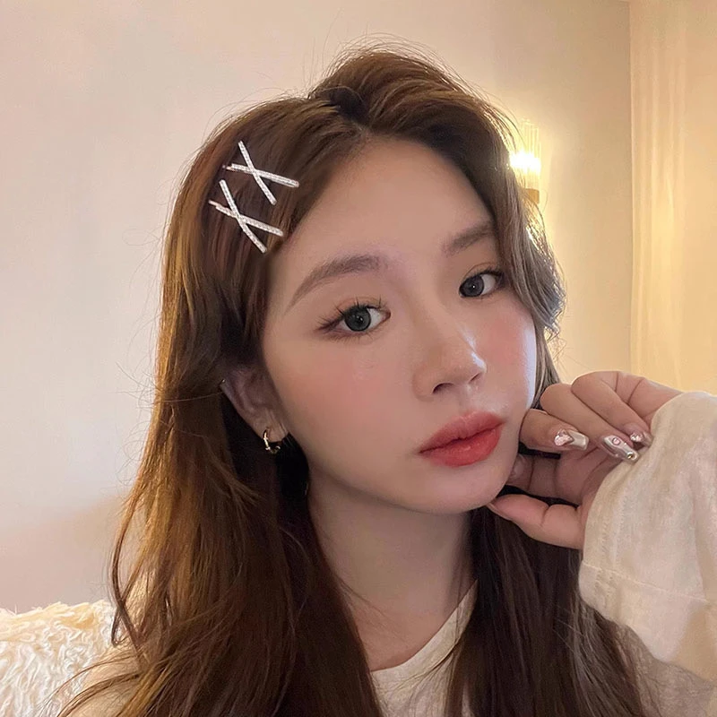 韩国网红X形水钻发夹满钻超闪个性少女交叉发卡一字夹头饰038