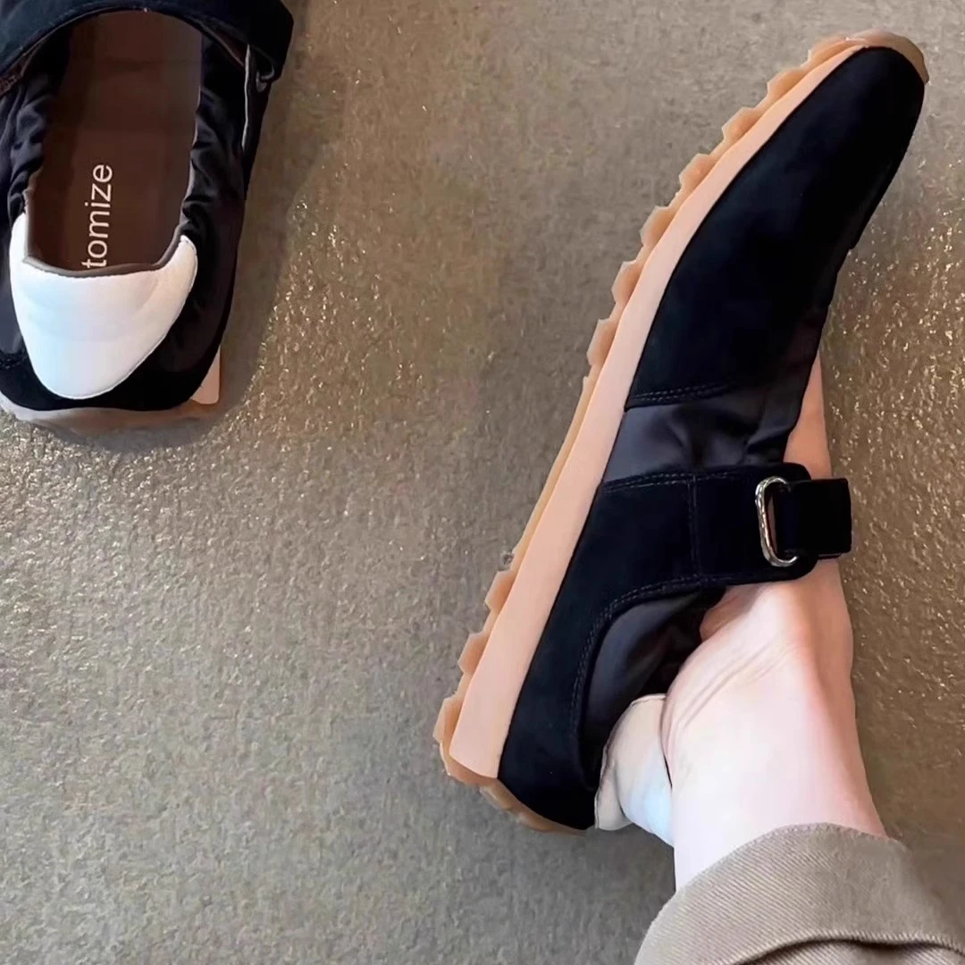 【香港DcSU专柜国际女鞋馆】皮版~运动风圆头厚底魔术贴浅口德训鞋