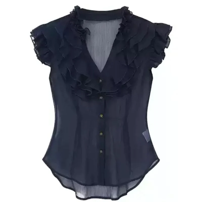 苏江鸟 2025年夏季法式纽扣高级设计感短袖T恤修身显瘦辣妹上衣潮