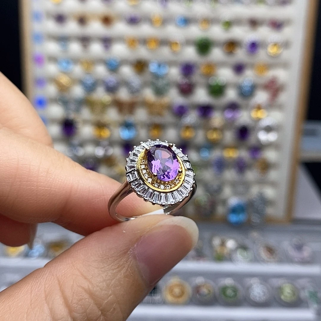 银S925镶嵌戒指紫晶不含证书