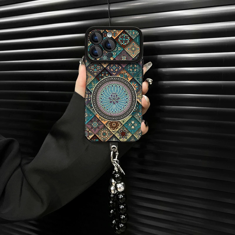 适用苹果/oppo/华为/vivo/小米五彩图腾蓝莲花大视窗皮质手机壳女