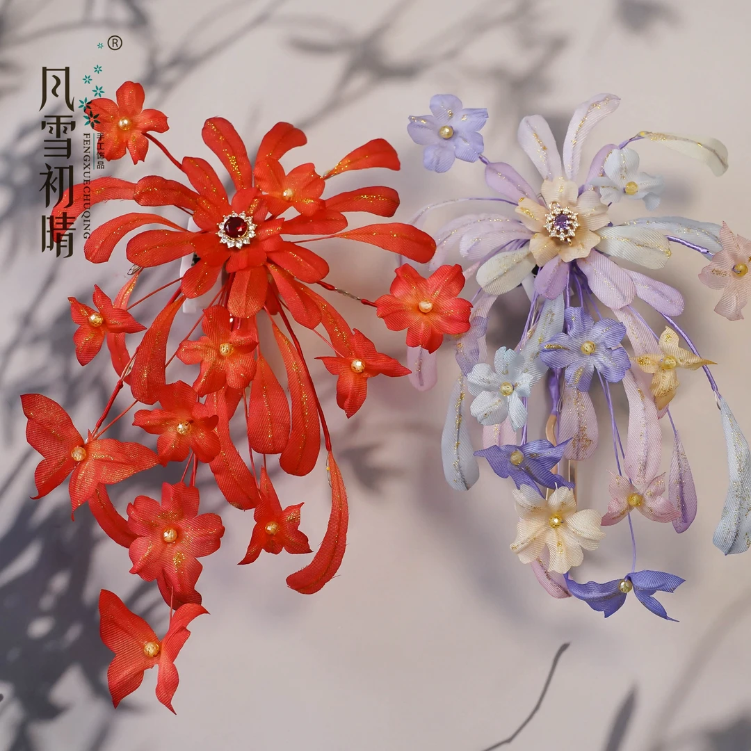 风雪初晴【十四周年店庆】璀璨烟花发夹汉服手工少女可爱