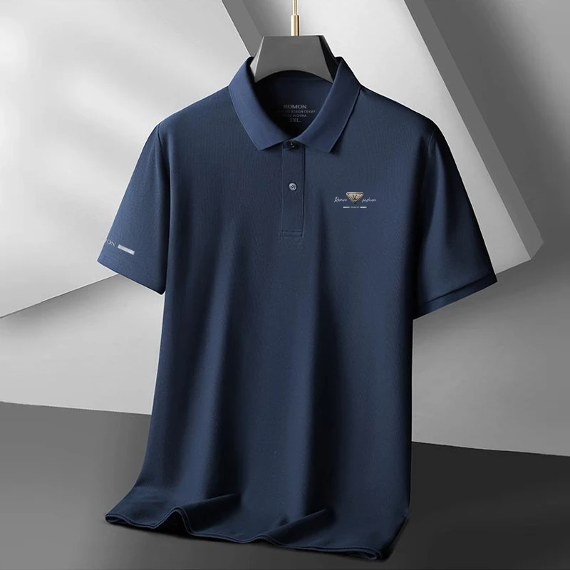 Romon/罗蒙夏季新款2025男士翻领中年大码宽松弹力薄款短袖DM2120