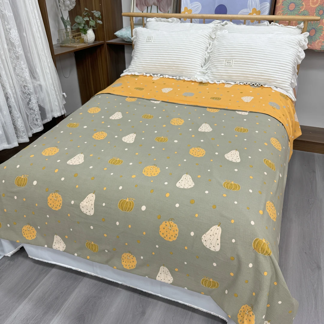 【单人被套】1.55×2.1米秋冬精纺有氧双层纱柔软贴身【波点南瓜】