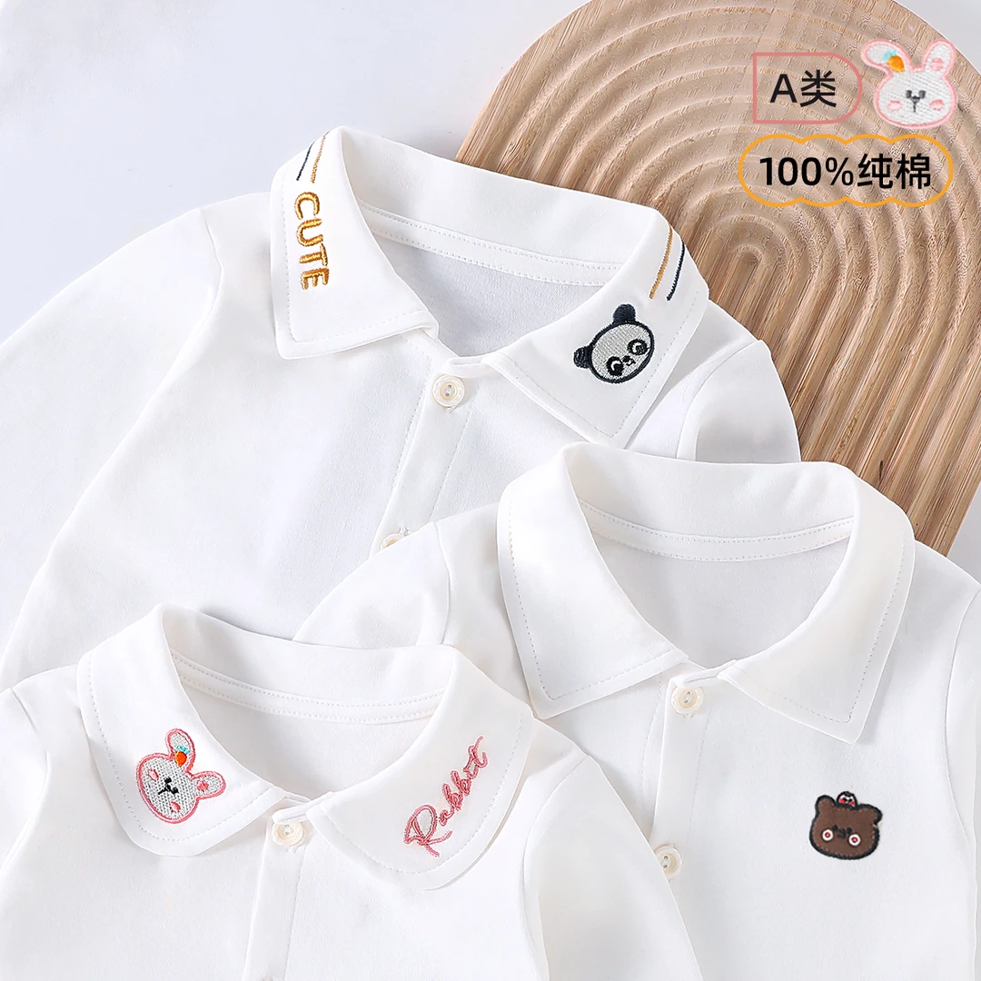 儿童t恤长袖春秋纯棉男童polo衫女童宝宝白色打底衫婴儿小童上衣