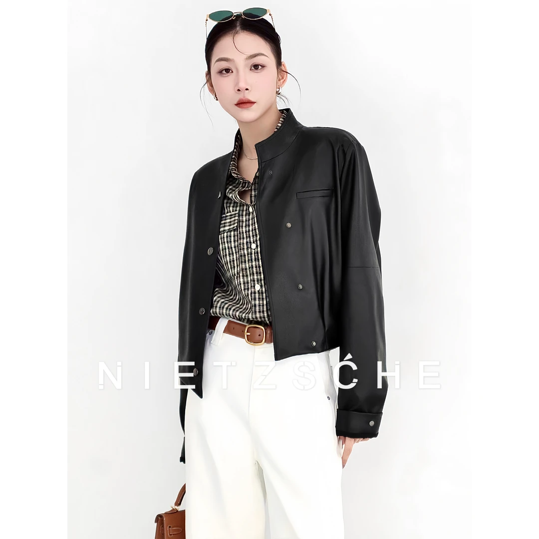 Nietzsche｜老钱皮衣｜进口A级1oo%绵羊皮显瘦真皮夹克外套61618