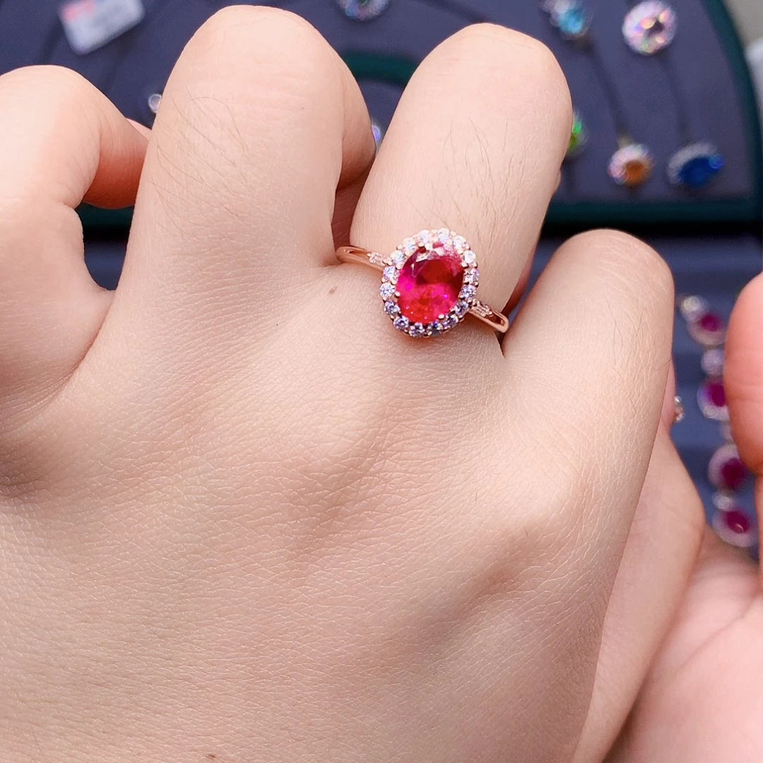 红宝石戒指银S925镶嵌