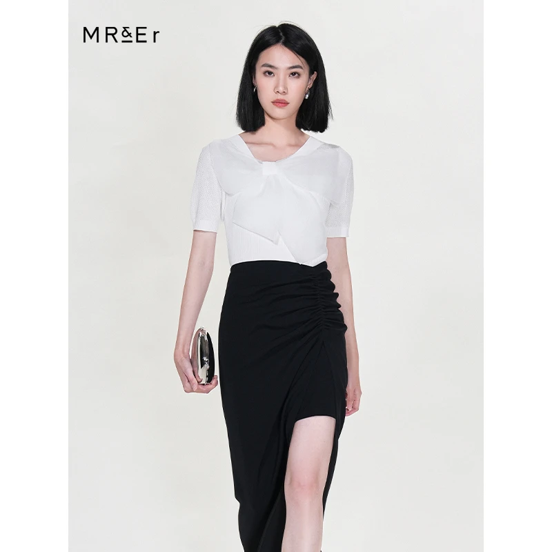 【小余专属】【福利清仓】修身显瘦蝴蝶结装饰短袖针织衫上衣R4B50112