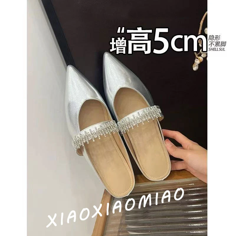 2025夏季新款凉鞋增高凉拖尖头半拖小个子一脚蹬单鞋女