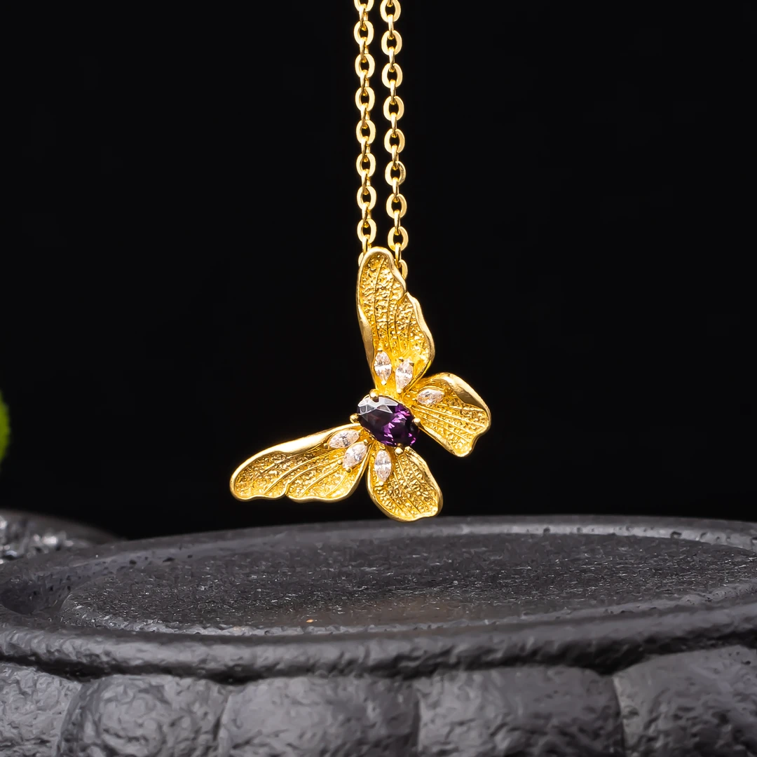 坠链均足银 蝴蝶套链气质时尚镶嵌