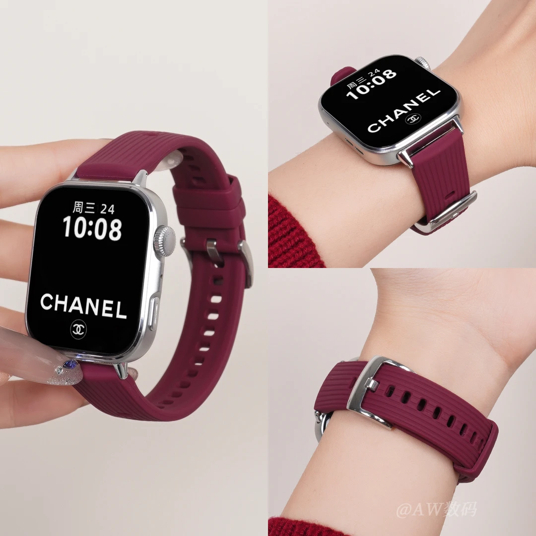 AW适用小米手环9pro表带8pro手表透气硅胶红米watch6/5/4酒红腕带