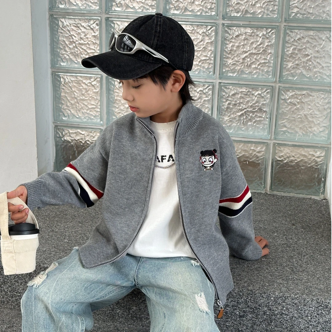 限量特惠帅气儿童针织开衫2025新款男童洋气休闲拉链时髦毛衣外套