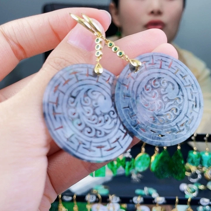 翡翠耳饰银S925镶嵌饰品