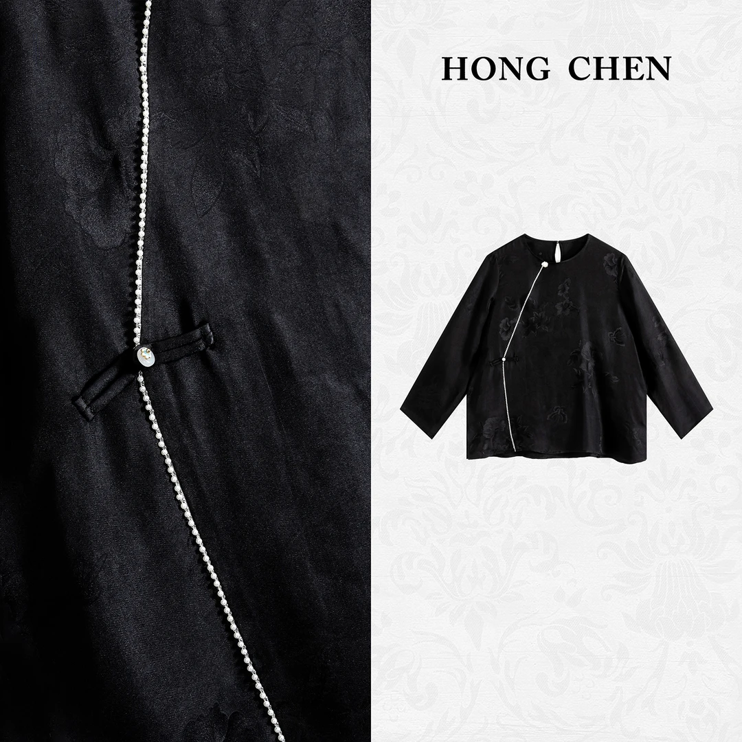 【虹辰·桑蚕丝提花】高端气质上衣高级感时尚优雅蝴蝶上衣-HC1510