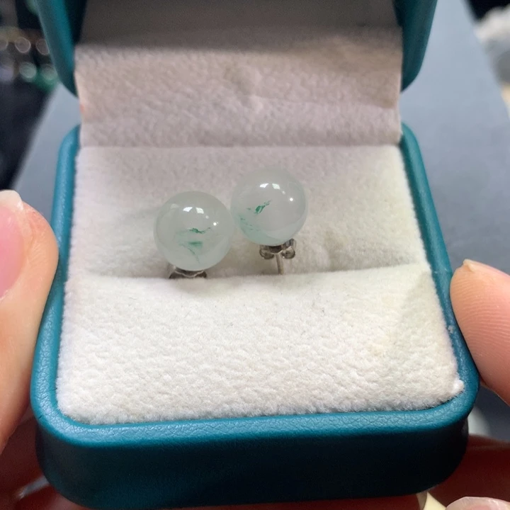 石英质玉银S925镶嵌耳钉