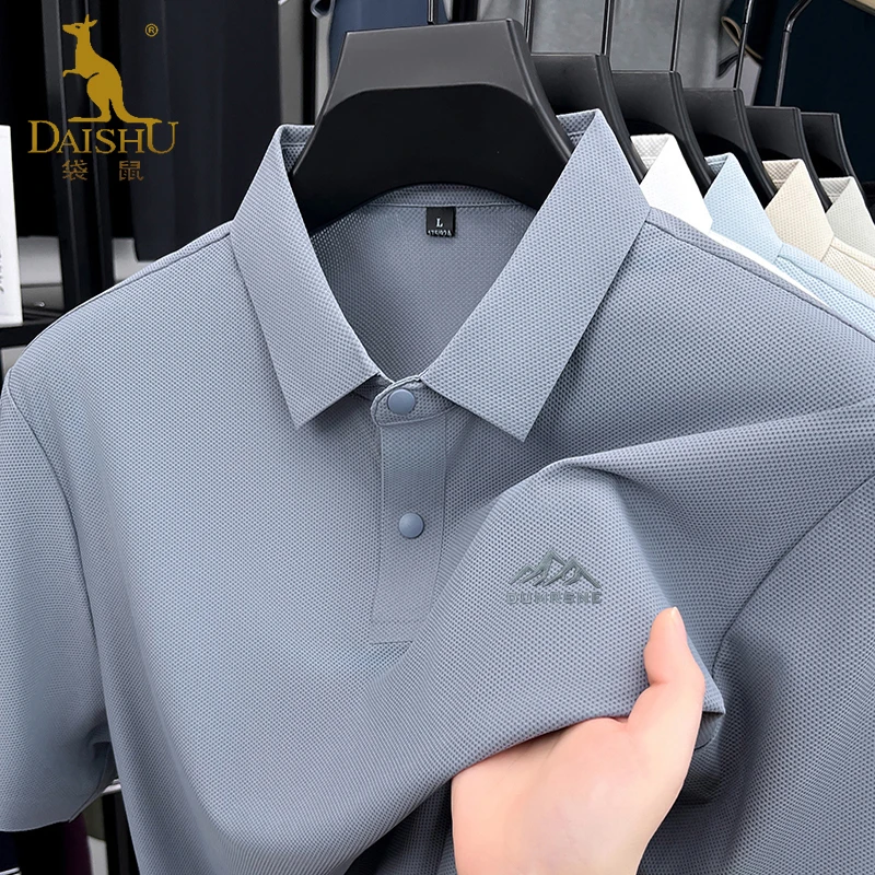 袋鼠高端翻领冰丝短袖t恤男士夏季无痕polo衫中年2025新款爸爸装