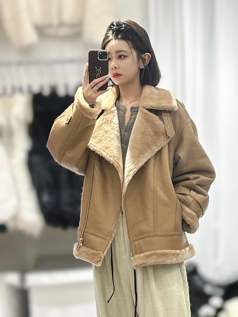 【大晶皮草】反季浮力原生态美利奴绵羊皮毛一体皮草外套32176