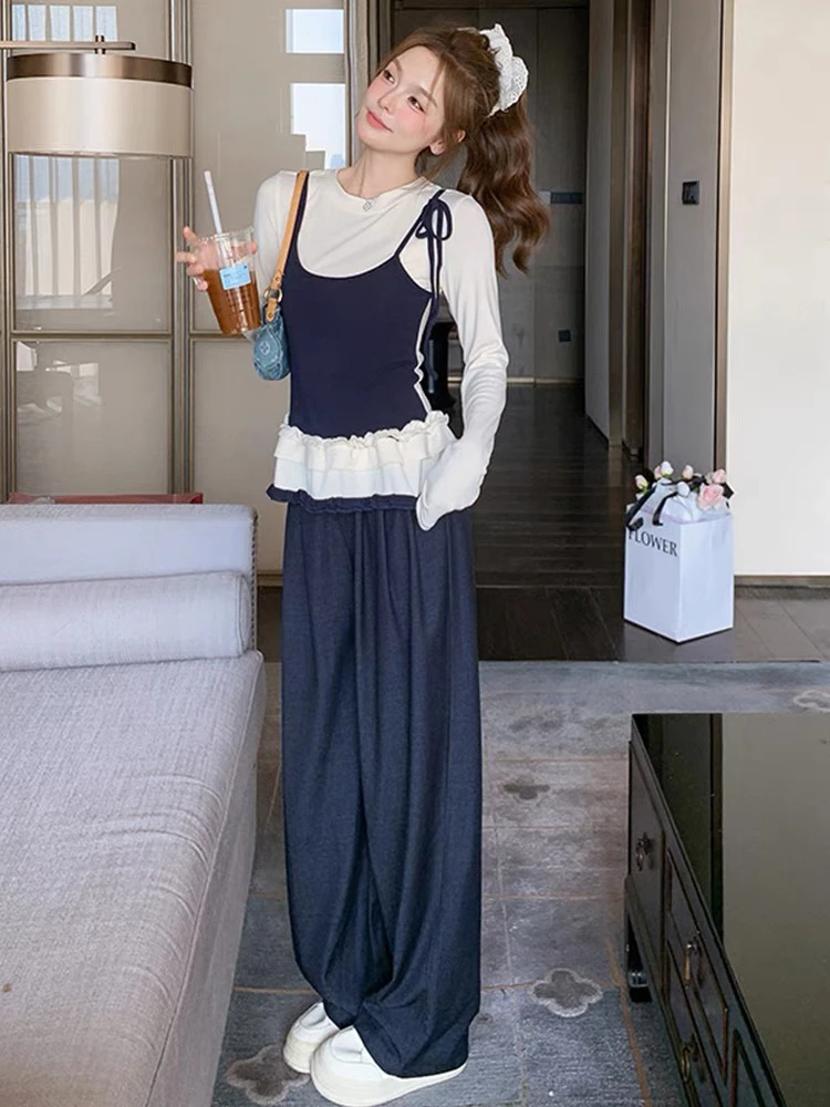 大码「汉南洞街头」小众设计感假两件T恤女春季新款韩系上衣