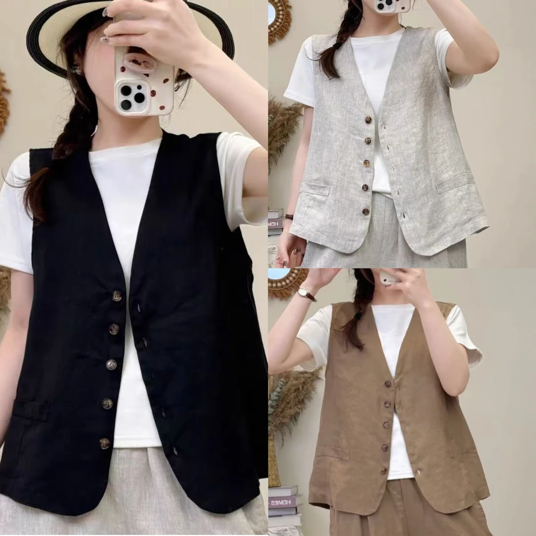 【木木新品】68273#显瘦亚麻马甲