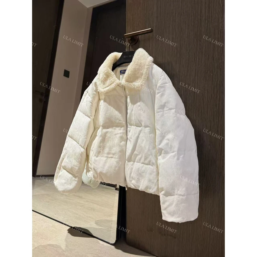 啦扶法式羊羔绒领减龄纯色宽松慵懒百搭加厚面包服羽绒外套女