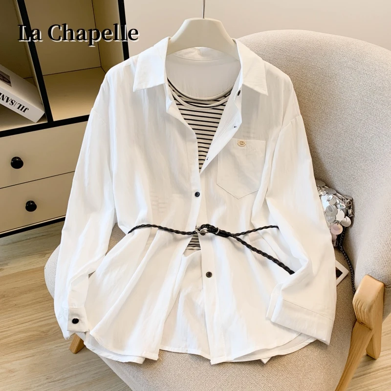 拉夏贝尔小众设计感中长款衬衫时尚百搭早秋简约休闲长袖衬衣上衣