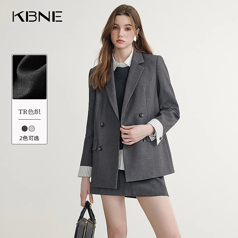 KBNE西装外套女高级感2025新款爆款洋气学院风通勤百搭灰色西装女